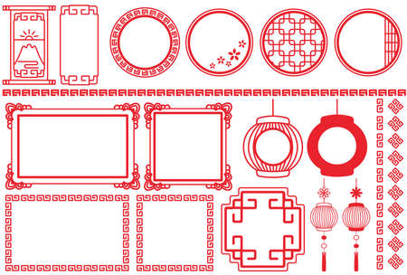 Taiwanese style decorative frame set "material illustration"のイラスト素材