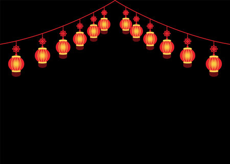 Illustration of lanterns hanging against the background of the night skyのイラスト素材
