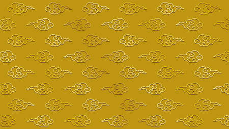 An illustration of traditional Chinese-style cloud patterns lined up.
   An illustration with three-dimensional line drawing cloud patterns lined up, which can be used as a background for design.のイラスト素材