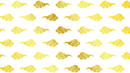 It is a golden illustration of a cloud pattern with a traditional Chinese style pattern.のイラスト素材