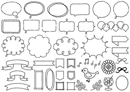 ãA set of simple hand-painted speech bubbles.
  It is a set illustration of a simple black and white balloon that can be used on the web and advertisements.のイラスト素材