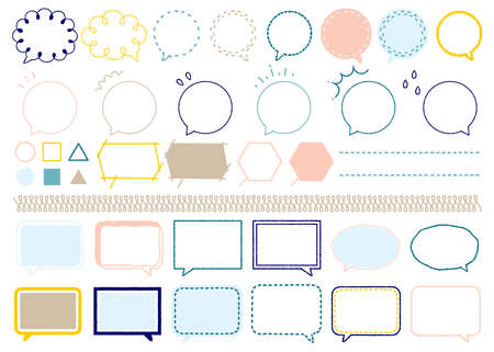 It is a set illustration of a simple decorative frame and pastel color of a balloon.のイラスト素材