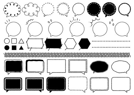 It is a black and white set illustration of a simple decorative frame and a balloon.
 It is a set illustration of balloons and decorative rules that can be used for all kinds ofの写真素材