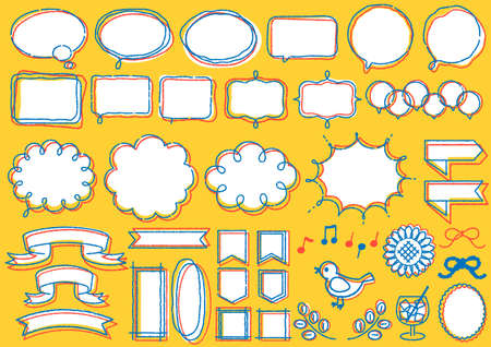 It is a set illustration of cute hand-drawn Speech balloons and icons.
  It is an illustration that can be used for various designs such as the web and paper media.の写真素材