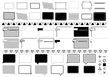 It is a monotone illustration set of balloons and decorative frames.
  It is an illustration that can be used for all kinds of designs such as the web and paper media.の写真素材