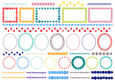 It is a color illustration set of decorative frames and decorative rules with hand-drawn patterns.の写真素材