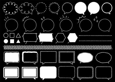 It is a black and white illustration set of speech balloons and decorative rules with a simple design.の写真素材