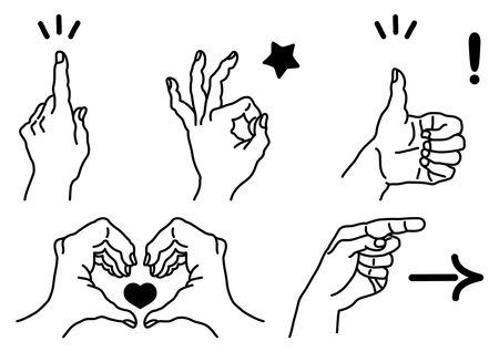 It is a simple black and white line drawing illustration of a hand sign.
Since it is a simple line drawing, it is an illustration that can be used for any design.のイラスト素材