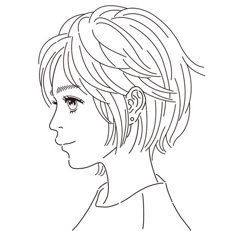 It is a line drawing illustration of a woman's profile.
A simple line drawing black and white illustration.のイラスト素材
