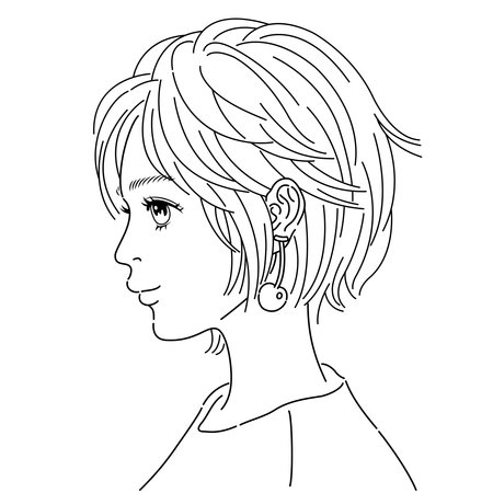 It is a profile illustration of a bob cut woman.
It is a black and white line drawing of a woman drawn with black lines.のイラスト素材