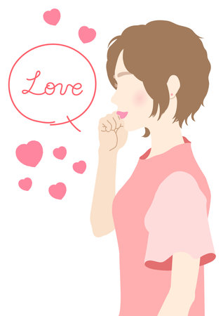 It is a color illustration of a woman facing sideways and a heart mark.

It is an illustration of the upper body of a woman with short hair.のイラスト素材