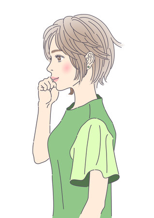 It is an upper body illustration of a woman who is facing sideways. 
It is a color illustration of a woman with a bob cut.のイラスト素材