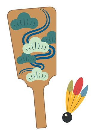 This is a color illustration of the battledore, a traditional Japanese craft.

  It is an icon of a battledore and a feather.のイラスト素材
