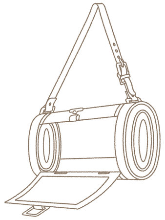 It is a line drawing of an open brown doran.
It is a bag that is used when collecting plants outdoors, and it is called Doran.のイラスト素材