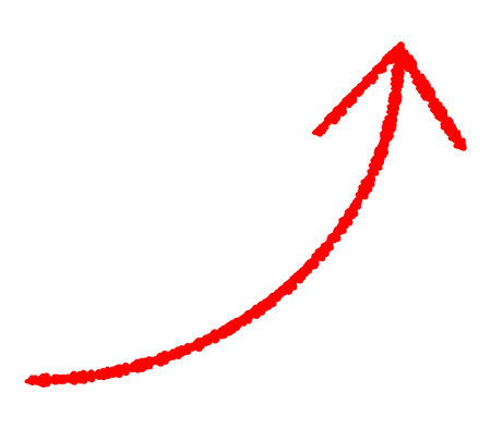 An icon of an arrow rising diagonally to the right. A hand-drawn style illustration of an arrow.のイラスト素材