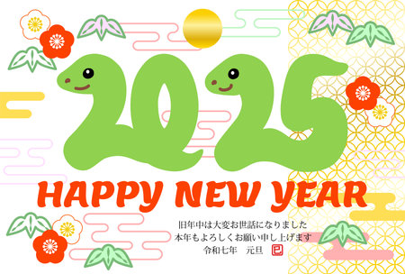 This is a template for a New Year's card for the year of the Snake, a traditional Japanese pattern.のイラスト素材