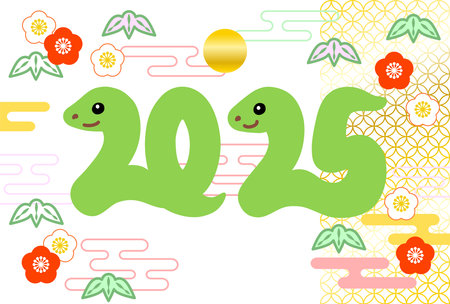 This is a template for a New Year's card for the year of the Snake, a traditional Japanese pattern.のイラスト素材