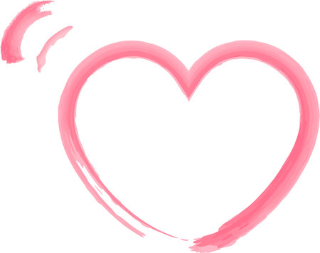 A simple pink heart icon painted in watercolor. A decorative frame of a heart drawn with a single stroke.のイラスト素材