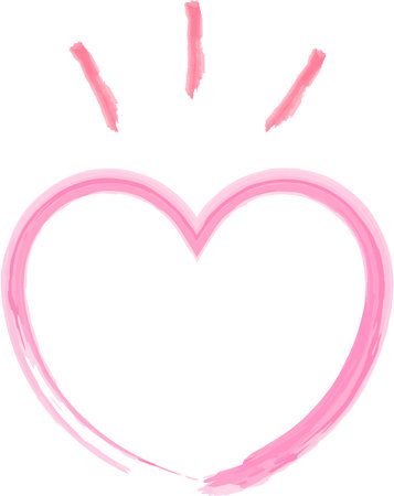 A simple pink heart icon painted in watercolor. A decorative frame of a heart drawn with a single stroke.のイラスト素材