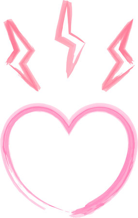 A simple pink heart icon painted in watercolor. This is a watercolor icon of a lightning bolt-shaped symbol and a heart.のイラスト素材