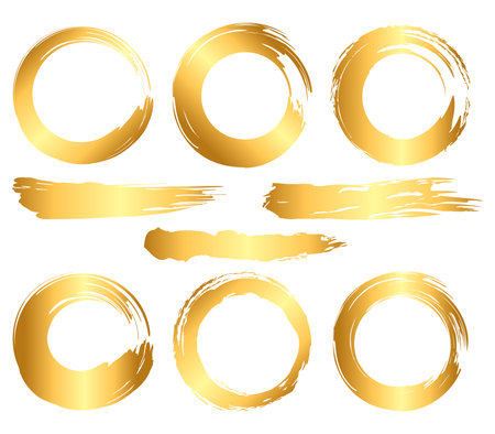 This is a set of illustrations of Japanese-style circular frames written in brush strokes. This is a set of simple decorative frames of various round shapes.のイラスト素材