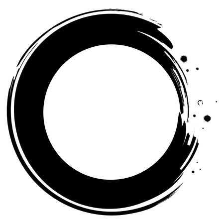 It is a Japanese-style frame of black circles drawn with a brush. It is a circular decorative frame with a single brush stroke.のイラスト素材