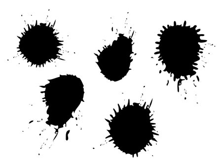 This illustration is a set of black ink splashes. This is a variation set of black ink stain icon.のイラスト素材