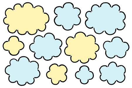 Simple Cloud-Shaped Frame Set. An icon set of pastel colored cloud-shaped frames.のイラスト素材