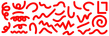 Red Bold Wavy and Curved Line Set. A set of icons with wavy and curved lines of various shapes.のイラスト素材