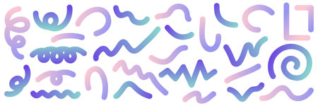 Gradient Color Wavy and Curved Line Set. A set of icons with wavy and curved lines of various shapes.のイラスト素材