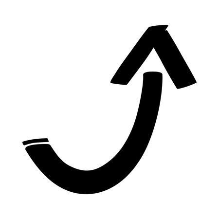 Upward-Pointing Black Arrow Marker Icon Toward Top Right. A thick arrow icon drawn with a marker.のイラスト素材