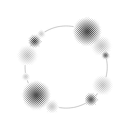 Monochrome Polka Dot Circular Frame Illustration. This is a circular decorative frame illustration with space for text.のイラスト素材