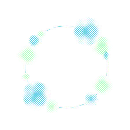 Pastel Polka Dot Circular Frame Illustration. This is a circular decorative frame illustration with space for text.のイラスト素材