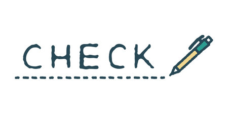 Banner illustration of a ballpoint pen drawing an underline with the word "Check". This is a color illustration of a title frame with the word âCheck.âのイラスト素材