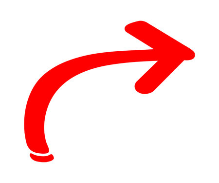 Hand Drawn Curved Right Red Arrow Icon, Direction Arrow Symbol Isolated on White Background. It's an...