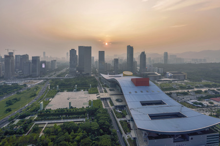 Shenzhen Citizen Center Sunsetのeditorial素材