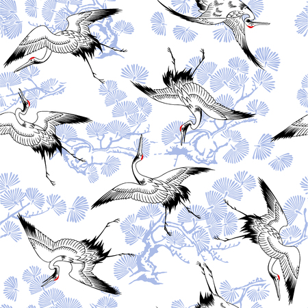 Japanese crane patternのイラスト素材