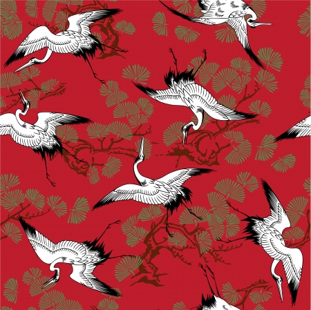 Japanese crane patternのイラスト素材