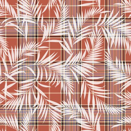 Tropical plant and check patternのイラスト素材