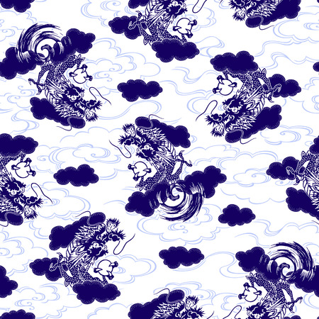 Japanese style dragon patternのイラスト素材