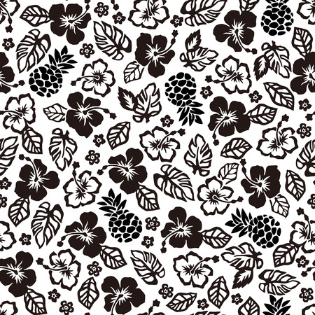Hibiscus and pineapple patternのイラスト素材