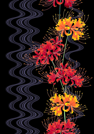 Japanese style cluster amaryllis, Design of a Japanese style cluster amaryllis, It is used for a kimono,のイラスト素材