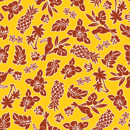 Hibiscus and pineapple pattern Vector illustration.のイラスト素材