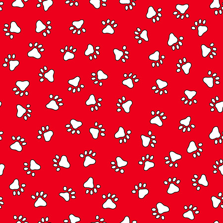 White footprint seamless pattern of an animal, on a  red background.のイラスト素材