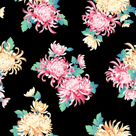 Japanese style chrysanthemum pattern, Design of Japanese style Chrysanthemum flower, This painting continues repeatedly,のイラスト素材