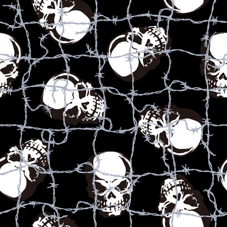 Pattern of barbed wire and the skull, I matched the skull with barbed wire and made a pattern, I continue seamlessly,のイラスト素材