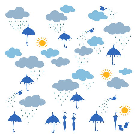 Pretty illustration material of a rain cloud and the umbrella,のイラスト素材