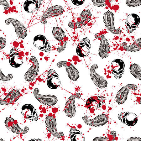 Seamless pattern of the skull and the paisley,のイラスト素材