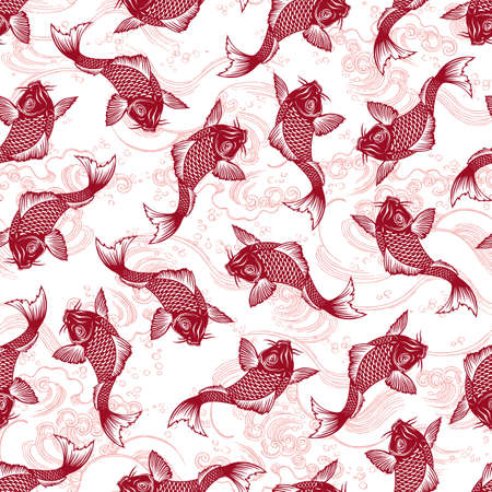 Seamless pattern of the Japanese-style carp and wave,のイラスト素材