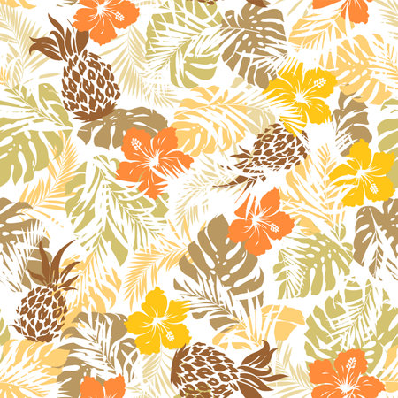 Seamless pattern of beautiful tropical plants,のイラスト素材